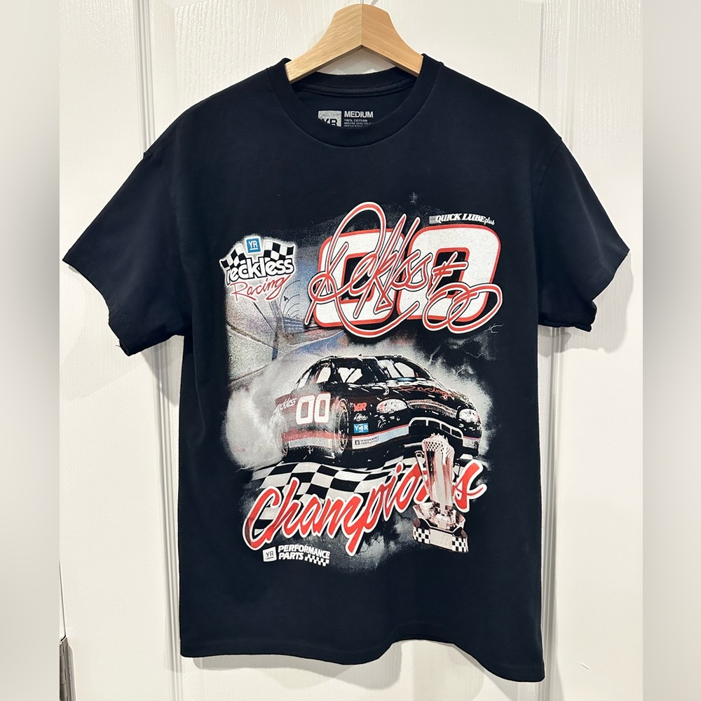 YR Young & Reckless Racing #00 Short Sleeve T-Shirt Men's Size Medium Black